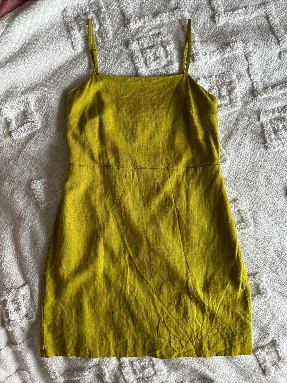 RW&Co Chartreuse Olive Green Linen Blend Square Neck Dress with Pockets size 10
